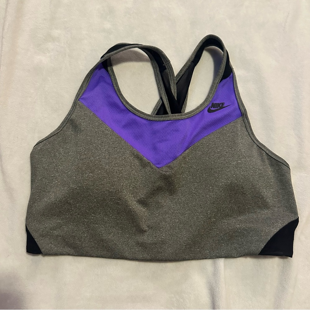 Nike Pro Dri-Fit Colorblock Training Sports Bra Purple Gray L